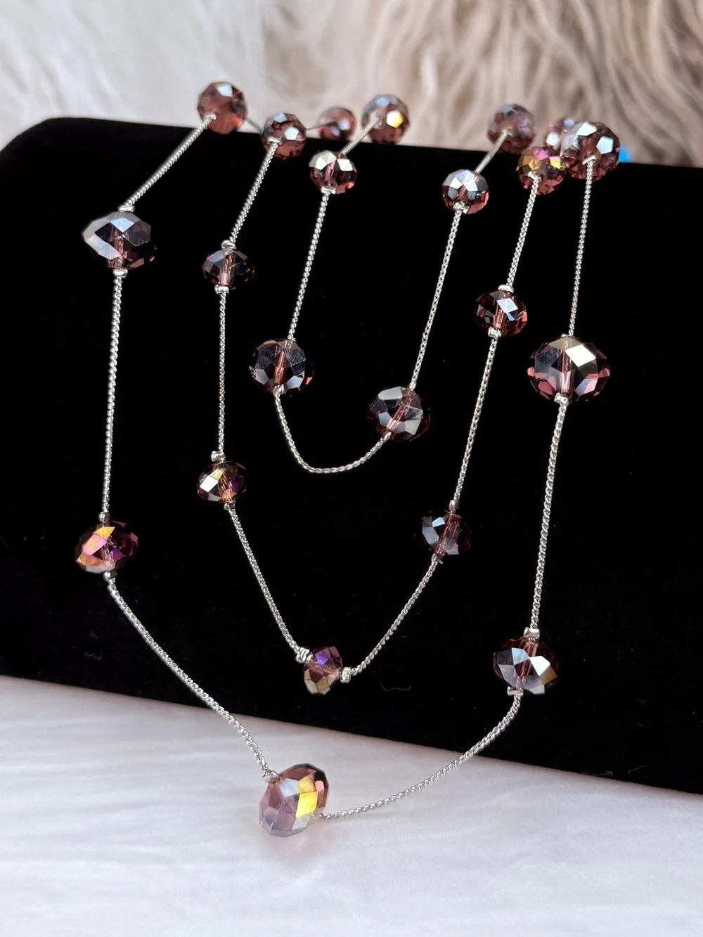Pretty Silvertone multi strand costume necklace